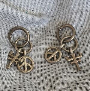 Ankh and Peace Earrings Eternal Life Brutalist Goth Jewelry